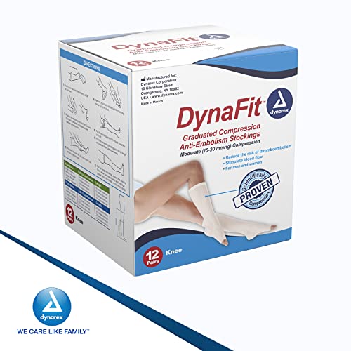 Image of Dynarex DynaFit Compression Stockings Knee High, 15-20 mmHg, Help Prevent Blood Clots, Relieve Pain & Varicose Veins, White, Large, 12 Pairs of Dynarex DynaFit Compression Stockings