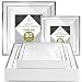 "Elite Selection" Square Plates Set Of 80 White Party Plastic Plates With Silver Rim Includes 40 Dinner Plates 10 Inch And 40 Salad/Dessert Plates 7 Inch