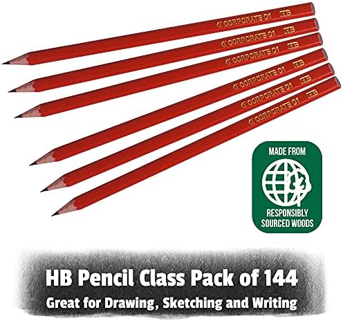 Class Pack of 144 HB Wooden C1 Hexagonal Drawing and Sketching Pencils for School Classroom, Office and DIY  Eco Friendly Responsibly Sourced Wood  By Essential Arts