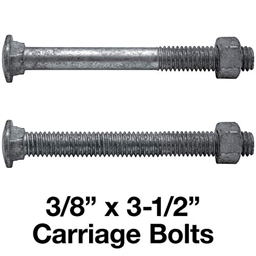 Image of Carriage Bolts 3 /8-16 x 3-1 /2 inch: w /Nuts Galvanized Bulk Carriage Bolt ~ Coarse Thread (3 1 /2 inches Long) (100 Pieces) - Chain Link Fence Carriage Bolt w /Nuts