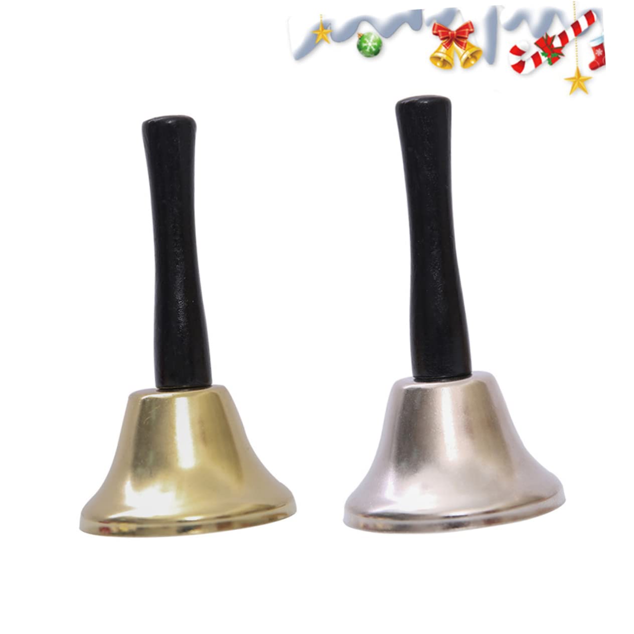 OFFSCH 2Pcs Christmas Hand Bell Polished Service Bells with Ergonomic Handle for Restaurant Calls Festivals Santa Claus Decorations Silver