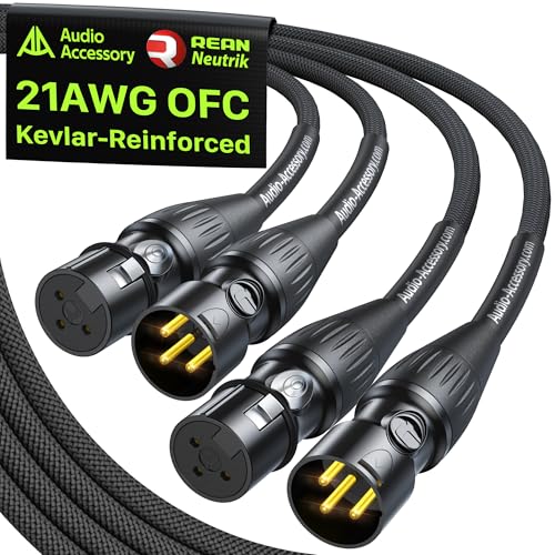 AA AUDIO ACCESSORY XLR Cables 10ft 2 Pack, Neutrik REAN Gold-Pin Connectors, 21AWG OFC, Kevlar-Reinforced 10X Heavy Duty Nylon Braided, Dual Shielded Noiseless Balanced Microphone Cable for Shure Mic