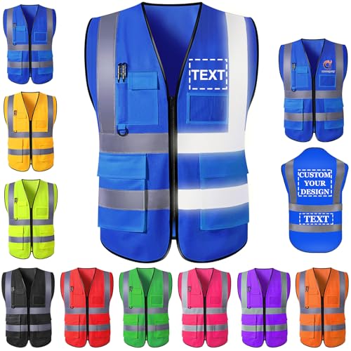 Farmelov Custom Safety Vest for Men with Logo Pockets Personalized High Visibility Protective Workwear with Reflective Strip
