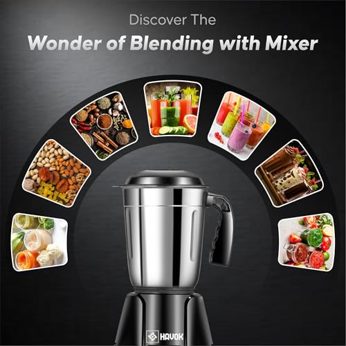 Image of Havok Z Black Edition 750W Juicer Mixer Grinder with 4 Stainless Steel Jars | Multi-Purpose Kitchen Appliance for Grinding & Juicing