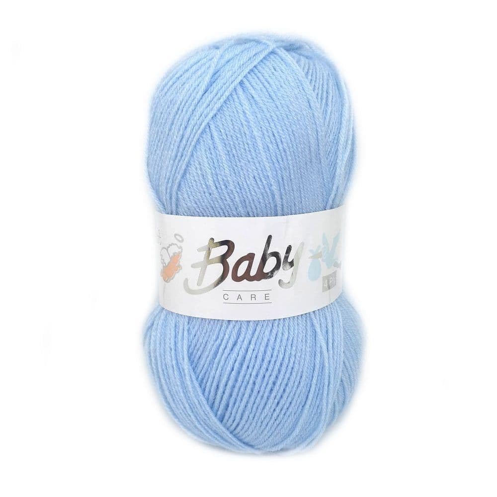 WoolCraft Baby Care 4 Ply Knitting & Crochet Yarn, Popular Range of Excellent Value Baby Yarn Available in a Selection of Pastel Shades, 100% Acrylic, 300 Metres, 100g Balls, Pack of 5, Baby Blue