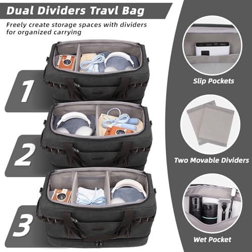 ZOMFELT Travel Duffle Bag for Men Women, Waterproof Canvas Overnight Duffel Bag with Removable Dividers & Shoe Compartment2