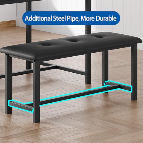 GarveeHome Dining Table Set for 4, Kitchen Table with 2 Upholstered Benches, Wood Kitchen Dining Room Set, for Small Space, Apartment, Home, Dinner, Marble White
