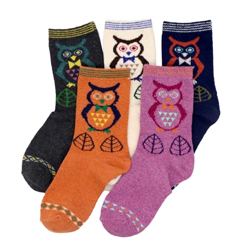 YZKKE 5Pack Womens Warm Wool Soft Cozy Crew Socks Cute Animal Owl Cat Design Sock for Fall Winter Christmas Gifts Size 5-92