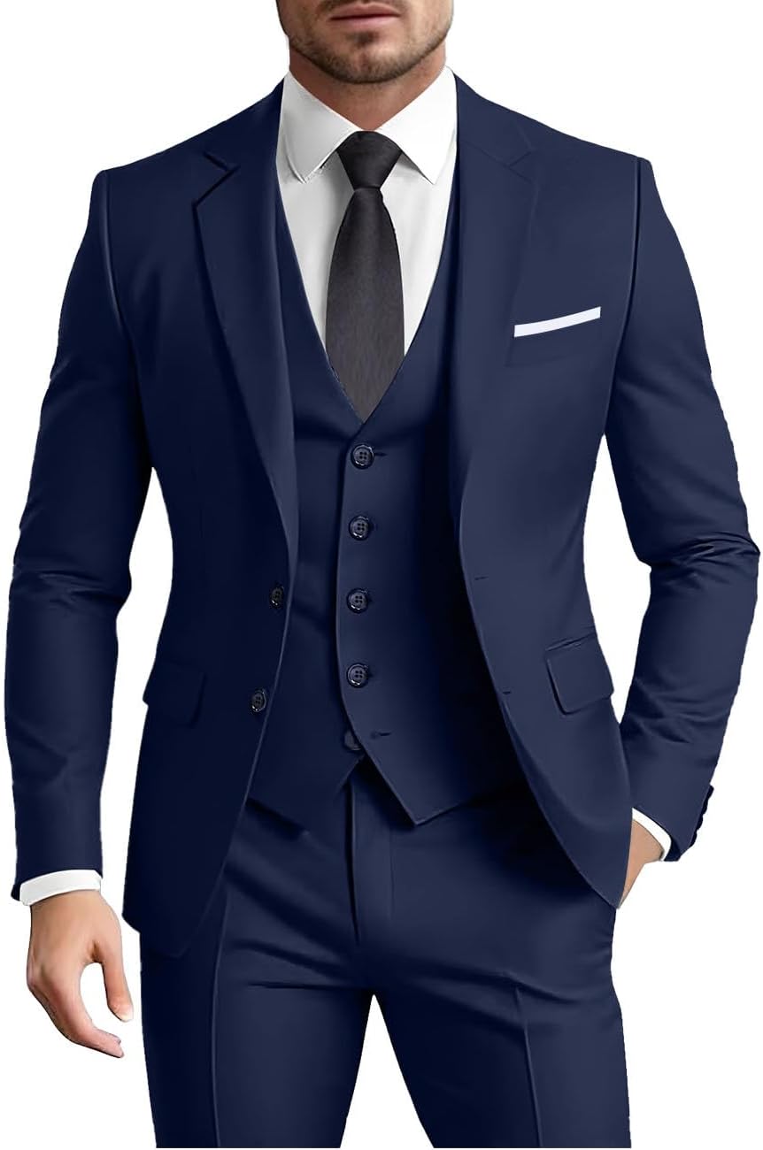 Terno masculino 3 peças slim fit formal negócios casamento 2 botões blazer colete conjunto calça smoking