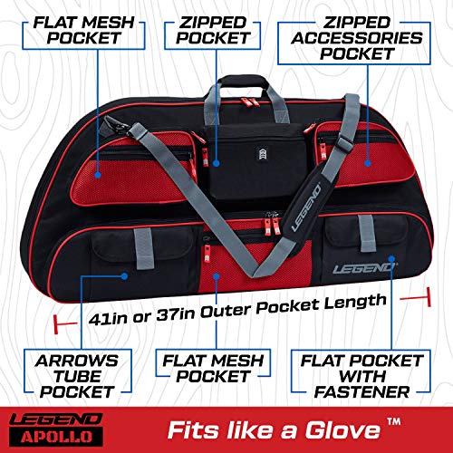 Legend Apollo Travel Compound Bow Case - Soft Carry Case For Archery Gear, Accessories & Equipment - Protective Padding & Tricot Lining, Spacious Storage Pockets, Arrow Tube Holder - 40-44" Interior #TOP2