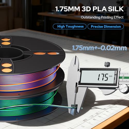 Image of PLA Filament Bundle, 1.75mm Muticolor Silk PLA Filament Bundle, 3D Printer Filament Dimensional Accuracy + /-0.02mm, 250g x 4 Spools, 1kg in Total
