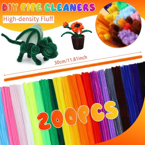 Image of Hssugi Pipe Cleaners, 200PCS Pipe Cleaners Craft Supplies Multi-Color