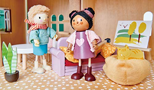 Muñeca Ayana y su gato de madera 12 cm miniatura 5