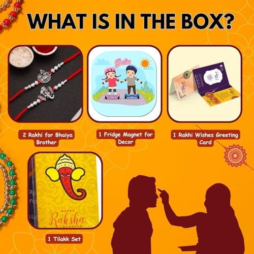 Image of Silver rakhi Magnet Gift for Brother Set of 1 - Krishna Ganesha Rakhis for Brother Bhai Bhaiya - Dessigner Rakhi Set of 2 with Fridge Magnet Men Boys Kids Rakshabandhan Designer Thread Bracelet Rakhis