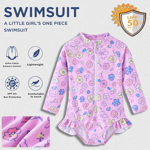 Image of UMELOK Baby Girls' One Piece Swimsuit Long Sleeve Rash Guard Swimwear
