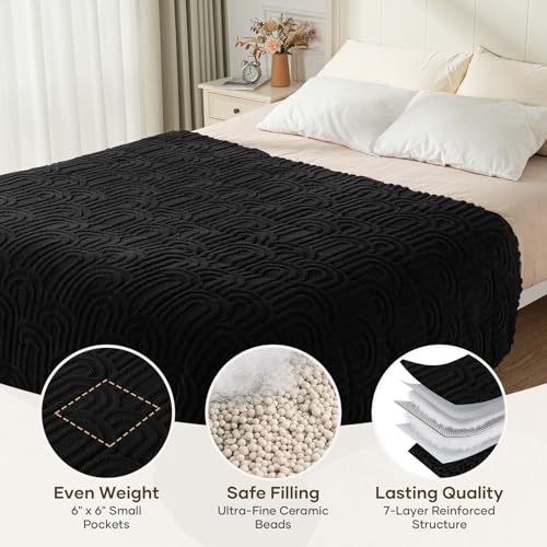 Image of Cottonblue Jacquard Weighted Blanket for Adults Queen Size 12 lbs, Soft Fluffy Sherpa Fleece Weighted Blankets Throw 60 inch x 80 inch for Sleep Relax, Fuzzy Warm Arch Heavy Blanket for Bed Sofa, Black
