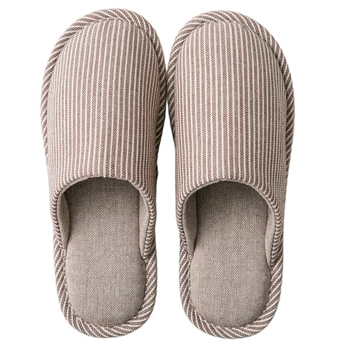 Hylmyrious Women Slippers House Shoes Bedroom Linen Slippers Indoor Anti-Skid PVC Sole Lightweight Soft Breathable Footwear - Small Fit - Size Up（Coffee 9/10 US）
