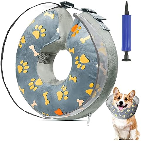 Adjustable Recovery Dog Cat Cone,Protective Collar for Small Dog and Cat,Inflatable Collar for Dogs Great for Recovery from Surgery or Wounds and Does Not Block Vision (L) Cover