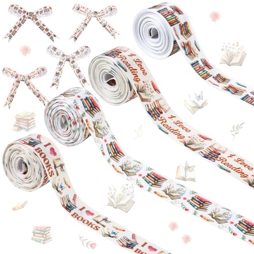 Cheerupp 4 Rolls Reading Book Theme Ribbons 20 Yards Craft Ribbon for Wreath Hair Bow Wrapping Gifts Packing Book Club Grosgrain Ribbons Birthday Wedding Gender Reveal Home Accessory Decor 0.98 Inch