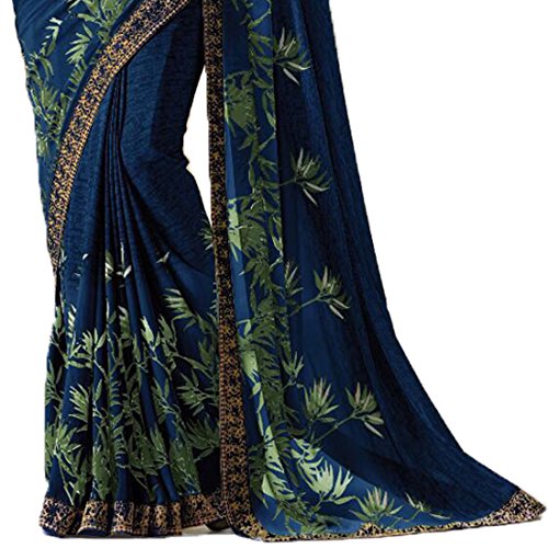 Image of RAJESHWAR FASHION WITH RF Women's Floral Printed Georgette Sarees For Women With Jacquard Work Lace Border & Blouse(Pink Red Free Size 6.30 Mtr)