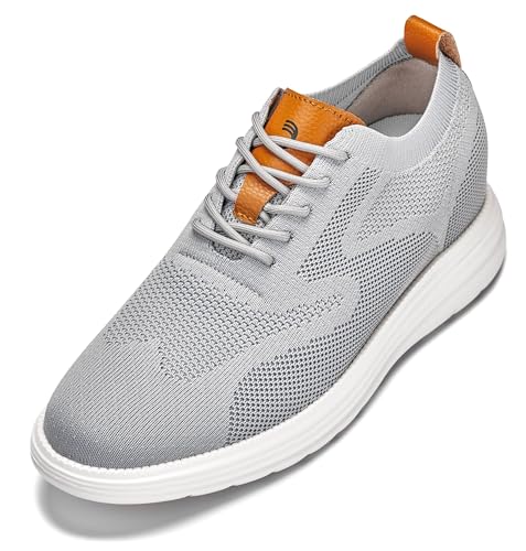 Best Men's Elevator Shoes: Look Taller Instantly 13 CALTO Men's Invisible Height Increasing Elevator Casual Shoes - Pewter Grey/Brown Ultra Light-Weight Lace-up Knitted Casual Sporty Sneakers - 2.8 Inches Taller - X2637 - Size 10 D(M) US