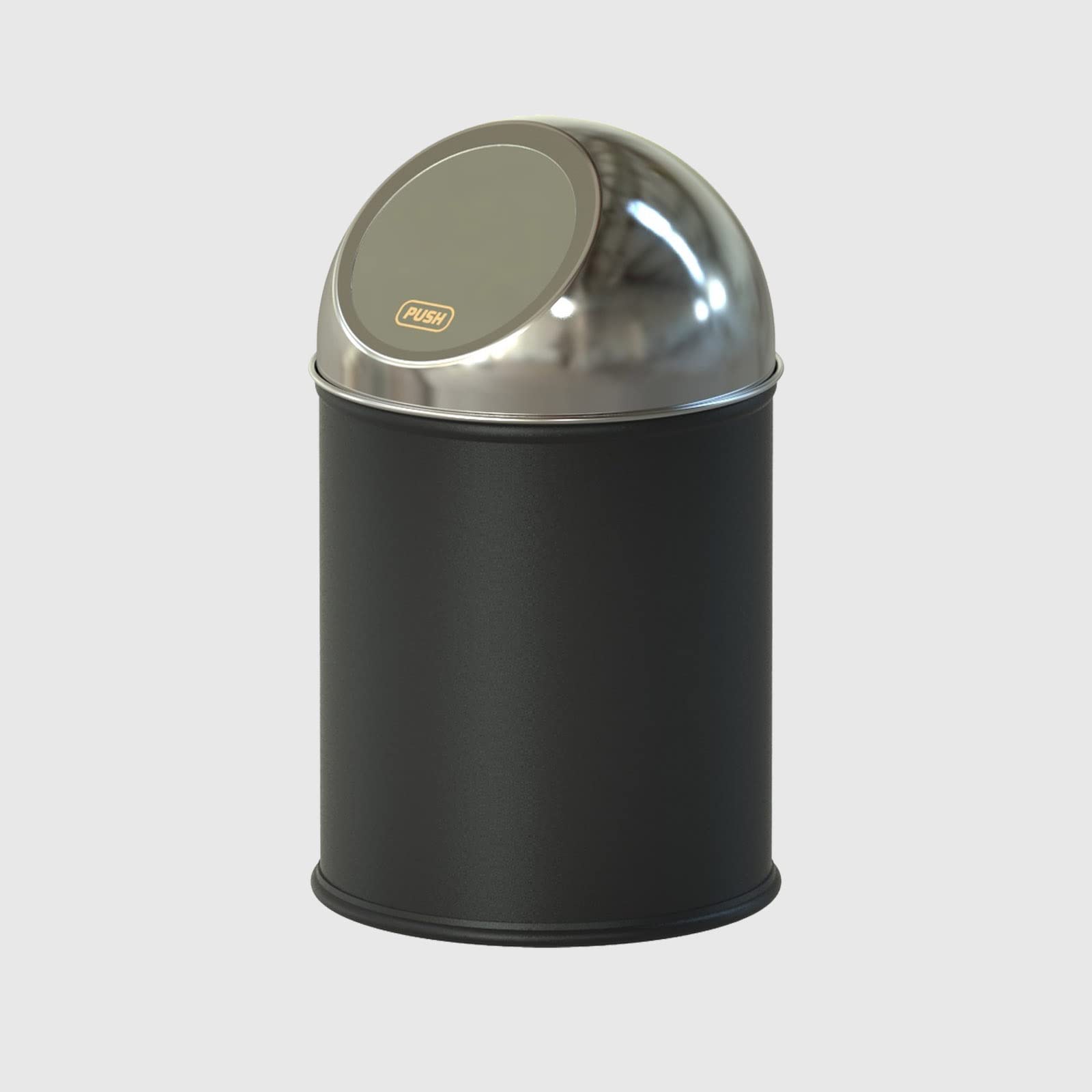 La Briantina Abfalleimer aus Stahl mit Druckdeckel Push, tiefschwarz, Ø 20 x H 35 cm, Fassungsvermögen 8 Liter