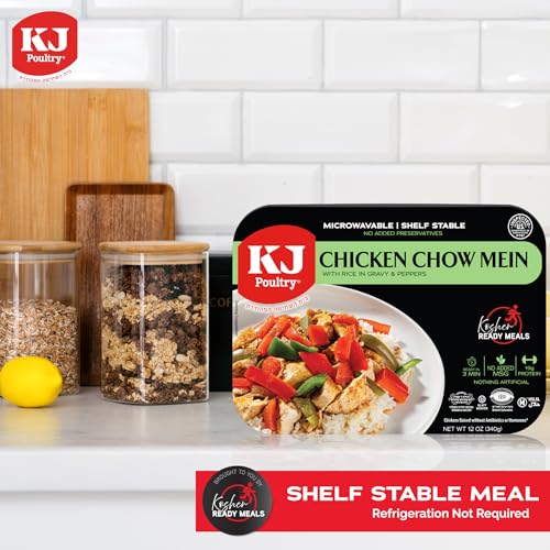 Image of KJ Poultry Kosher Ready Meals - Chicken Chow Mein, MRE Meat Meals Ready to Eat, Gluten Free, Halal, (1 Pack) Prepared Entree Fully Cooked, Shelf Stable Microwave Dinner Travel Military Camping