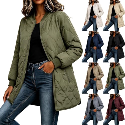 fartey Overcoat for Women Quilted Zip up Coat Casual Loose Jacket Hem Slit - image 1