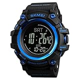 LVLONG Herren-Armbanduhr, Schrittzähler, Kalorien, Höhenmesser, Barometer, Kompass, Wetter, Blau