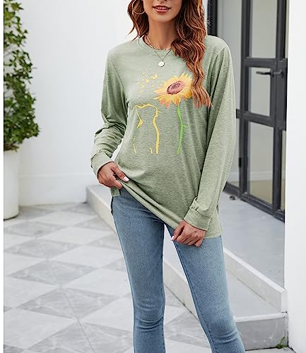 Womens Fall Crewneck Sunflower Graphic Print Tops Long Sleeve Cute Casual Tees3