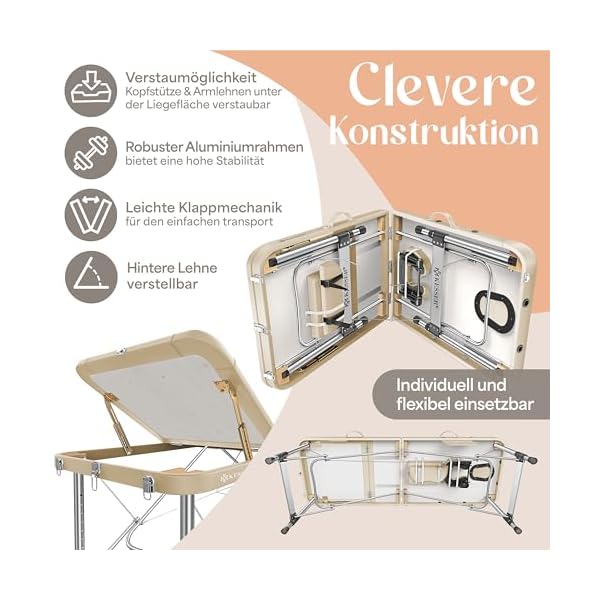 KESSER® Table de Massage Mobile Pliable & réglable en Hauteur 3 Zones Lit de Massage Table d'esthétique Large Table de thérapie Aluminium + 10x Support Visage avec Appui-tête