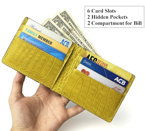 Image of HATA Black Yellow Bifold Leather Wallet for Men, Exotic Double-Sided Leather Wallet with RFID Blocking, Slim Credit Card Holder, Handmade Gift for Birthday, Anniversary, Father's Day VILE-119