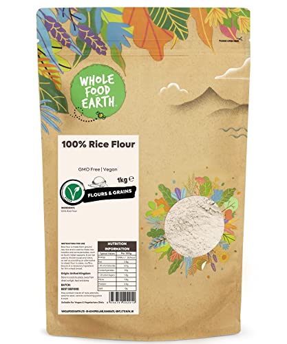 Wholefood Earth Farine de riz 100% naturelle sans gluten, riche en fibres, vegan - Alternative saine pour la pâtisserie, pain, desserts, cuisine asiatique, 1kg
