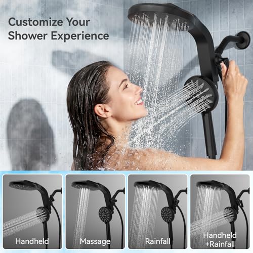 Image of INAVAMZ High Pressure Rain Shower Head Combo with Magnetic Handheld Black