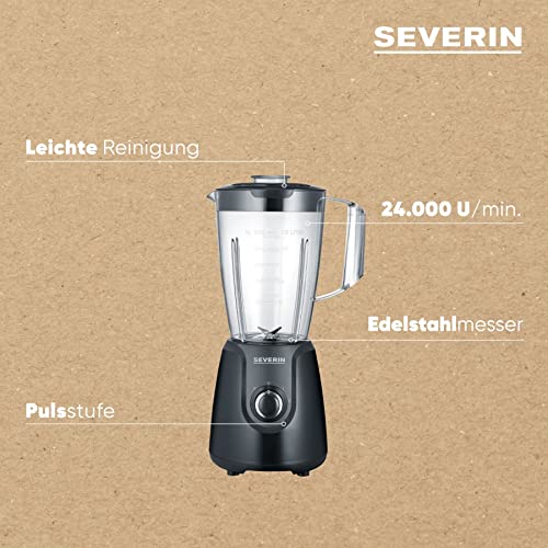 SEVERIN Standmixer mit 1,5 L Mixbehälter aus Tritan, Mixer mit 2 Stufen und Pulse-Funktion, leistungsstarker Küchenmixer mit Edelstahlmesser, 600 W, Schwarz, SM 3707 – Bild 5