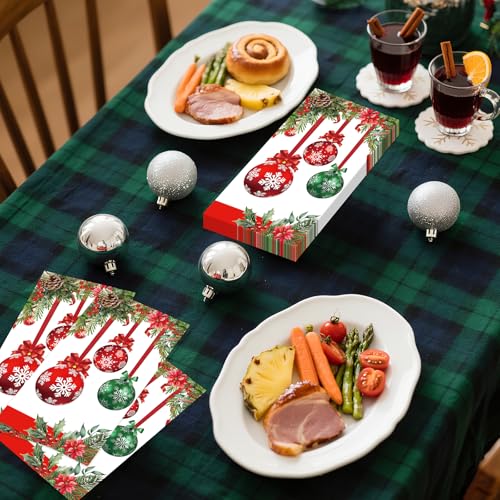 Christmas Paper Napkins,3 Ply Christmas Napkins Disposable Red White Green Dinner napkins Xmas Table Decorative,Guest Hand Towel for Bathroom Home Kitchen christmas Holiday(80 Pcs) – Image 8
