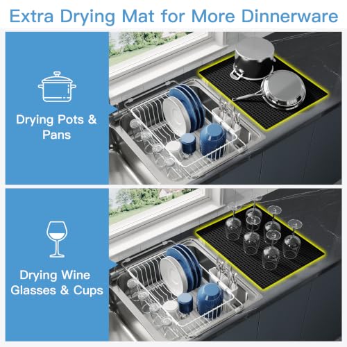 Image of JASIWAY White Dish Drying Rack in Sink with Mat, Cups and Utensil Holder