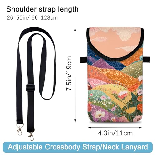 Image of Neoprene Cell Phone Sleeve Pouch Case Bag with Crossbody Strap Neck Lanyard for Women 7.5 X 4.3 in Colorful Mountains