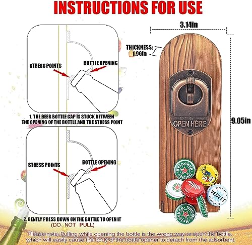 LUCYLANKER Beer Bottle Opener Wall Mounted with Magnetic Cap Catcher, Wooden Magnetic Bottle Opener for Fridge, Vintage Beer Gifts for Men, Man Cave Decor, Gifts for Men and Beer Lovers (Style 1) by LUCYLANKER - Used condition - Image 3