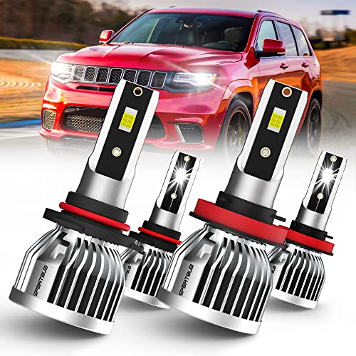 SPBRTBUB Led Headlight Bulbs compatible with (2011-2016) Jeep Grand Cherokee led headlights 9005/hb3 High Beam & h11/h8/h9 Low Beam LED Headlight Bulbs Pack of 4