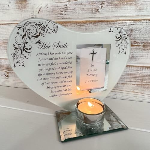 Thorness Her Smile - Inspirational Poem, Candle and Photo Holder Glass Memorial Plaque