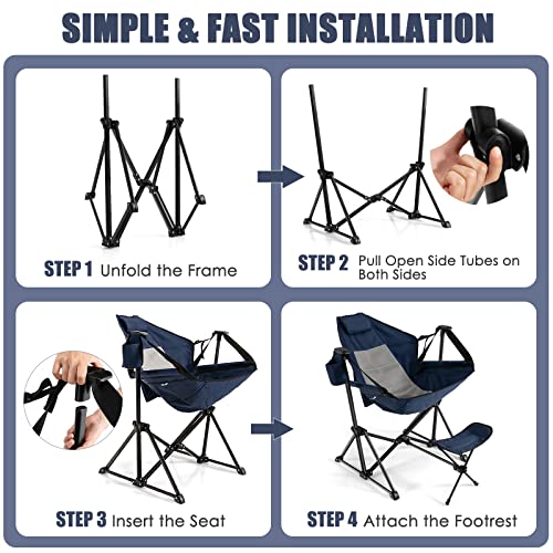 Image of Tangkula Set of 2 Hammock Camping Chair, Portable Camp Chair with Retractable Footrest, Adjustable Back, Headrest, Cup Holder & Carry Bag, Outdoor Folding Lawn Chair for Camping, Fishing, Hiking