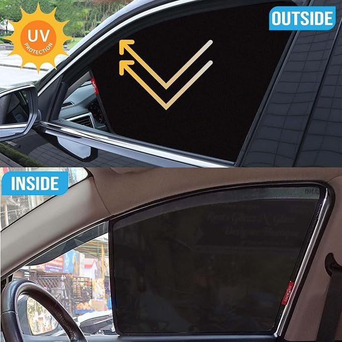 Image of Alex Traders Car Side Window Curtain Sun Shades Non Magnetic Compatible with Maruti Suzuki Wagon R Year 2019 Onwards All Model, Half Cut in Front Window, Cotton Mesh, Complete Set of 4 Pieces.