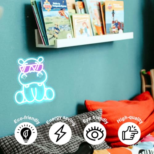 Image of Hippo with Pink Sunglasses Neon Sign Cute Animal LED Sign for Bedroom Decor