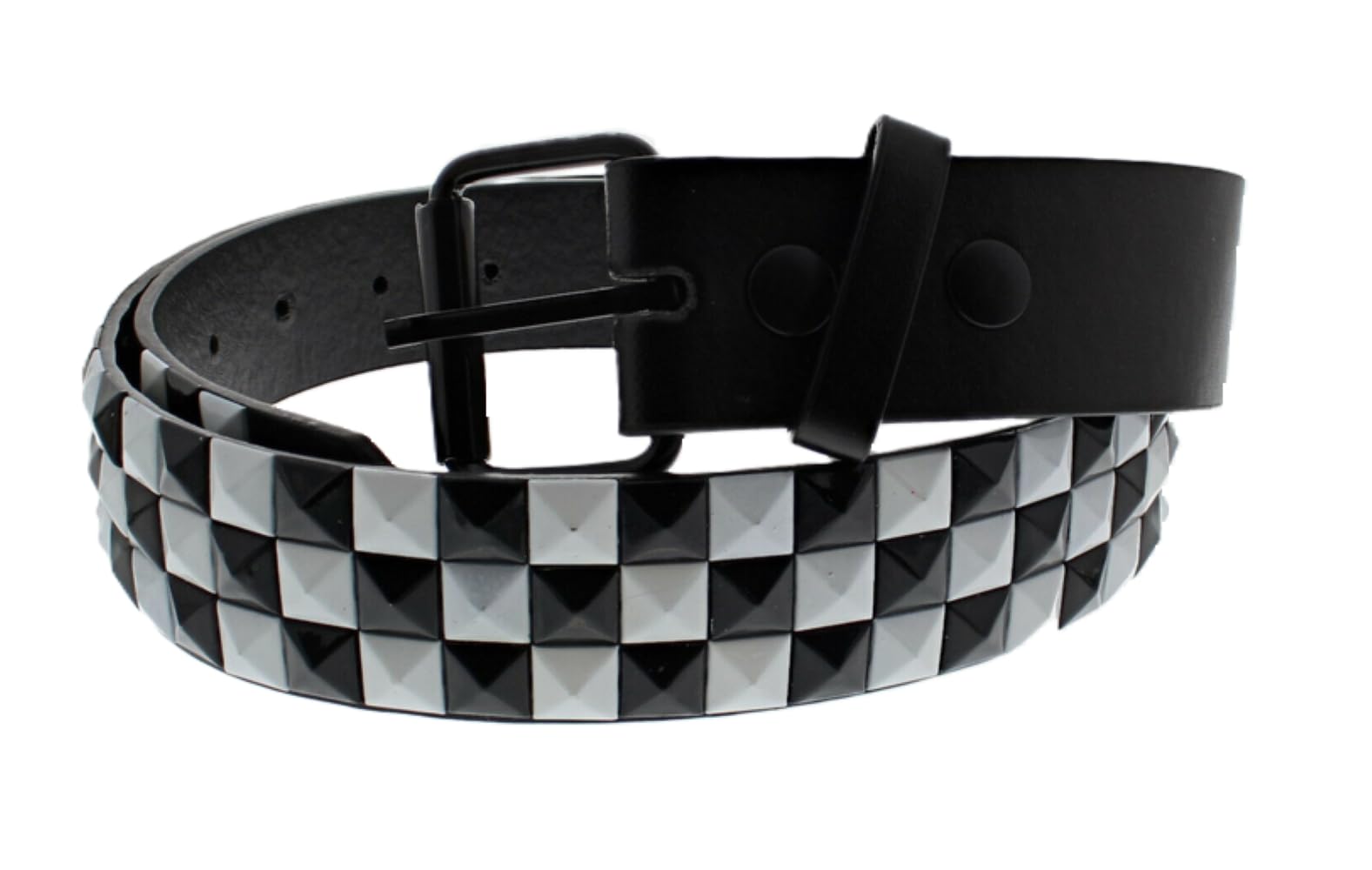 Unisex 3 Row Pyramid Studded Belt Bicolour Black and White Check Unisex 3 Row Pyramid Studded Belt Bicolour Black and White Check