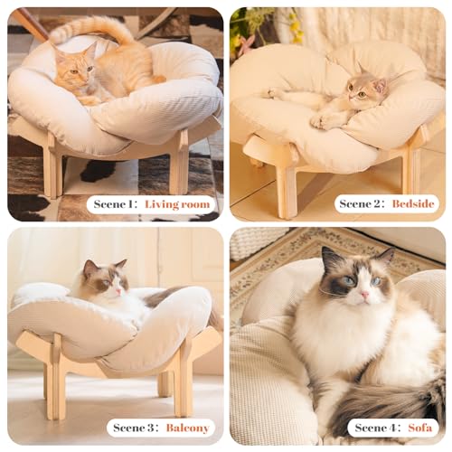 CheerPals Erhöhtes Katzenbett Blumenform, 55cm L&W Großes Katzensofa, Stilvoll Katzenstuhl mit Hochelastischer Weich Kissen, Katzenmöbel zum Schlafen für Alle Katze