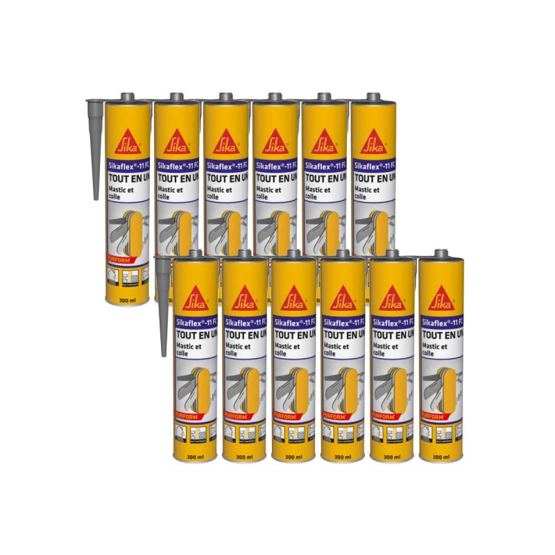 SIKA 659761x12 Sellador de Pegamento, Gris | Junta y pegamento, todo en uno, multisoporte, Int/Ext, ideal para trabajos de bricolaje, endurece rápidamente, Purform