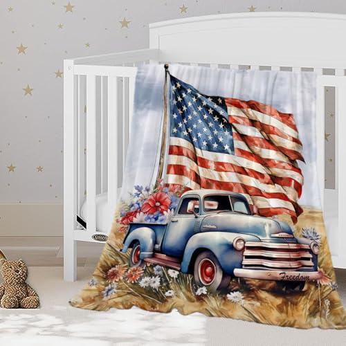 Image of YeeJu Patriotic Throw Blanket for Baby Small 4th of July Memorial Day Fourth of July Blanket for Toddler Swaddle Soft Fleece Blanket Red White Blue Star Independence Veteran Day Blanket 30x40