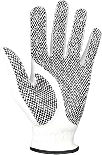 Mens Golf Glove Left Hand for Right-Handed Golfer Soft Fit Leather Golf Glove with Extra Grip Breathable Comfortable Driving Sports Glove for Golf Practice and Outdoor Use (White)