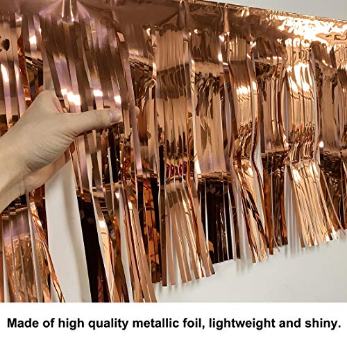Image of 10 Feet by 15 Inch Rose Gold Foil Fringe Garland - Pack of 3 | Shiny Metallic Tinsel Banner | Ideal for Parade Floats, Bridal Shower, Wedding, Birthday, Christmas | Wall Hanging Drapes